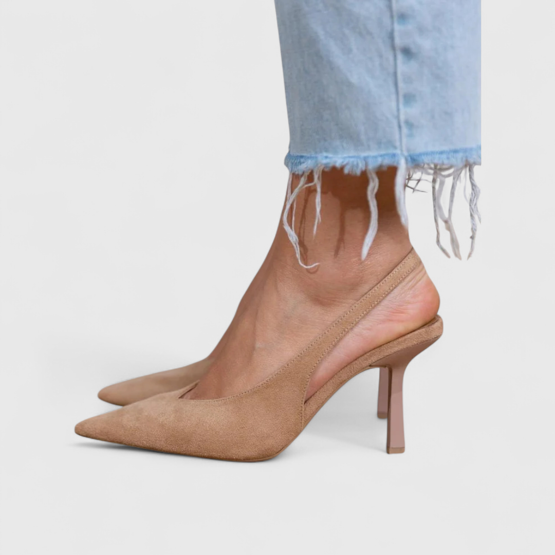 Women's Suede Pointed Toe Slingback Kitten Heels Autumn Pumps