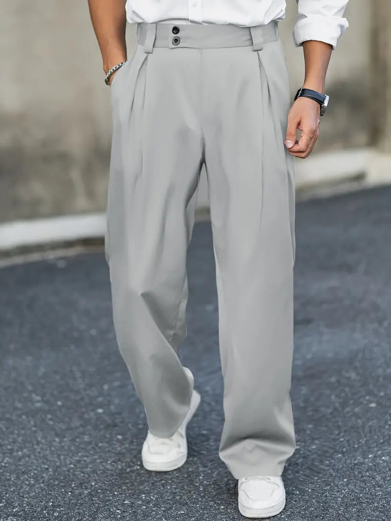 Men's Pleated Loose Fit Trousers Cotton Blend Autumn Pants