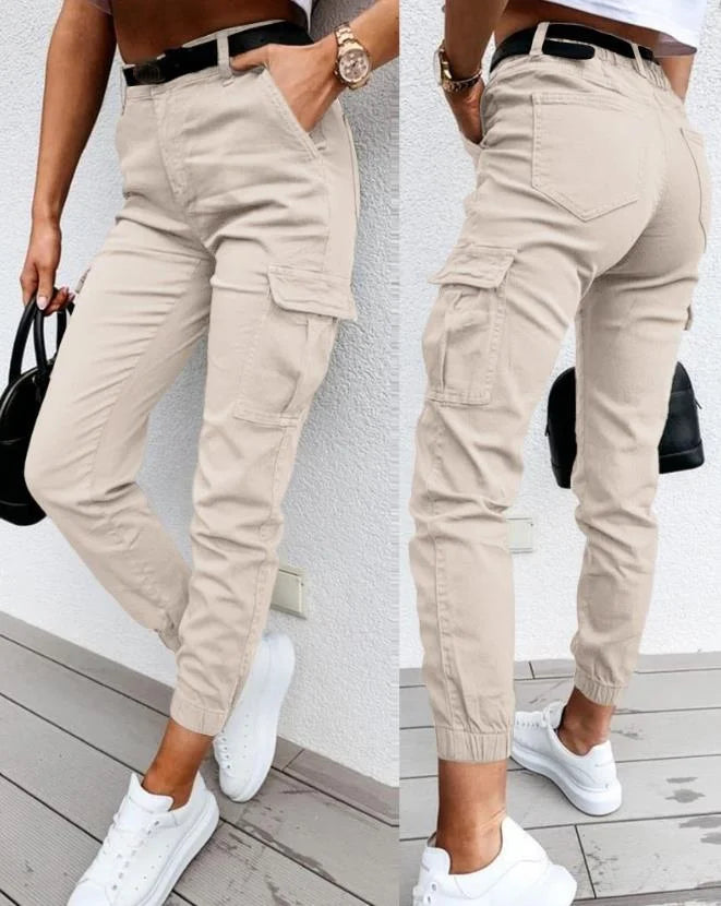 Women's Cotton Cargo Pants Relaxed Fit Casual Utility Trousers for Autumn Wear