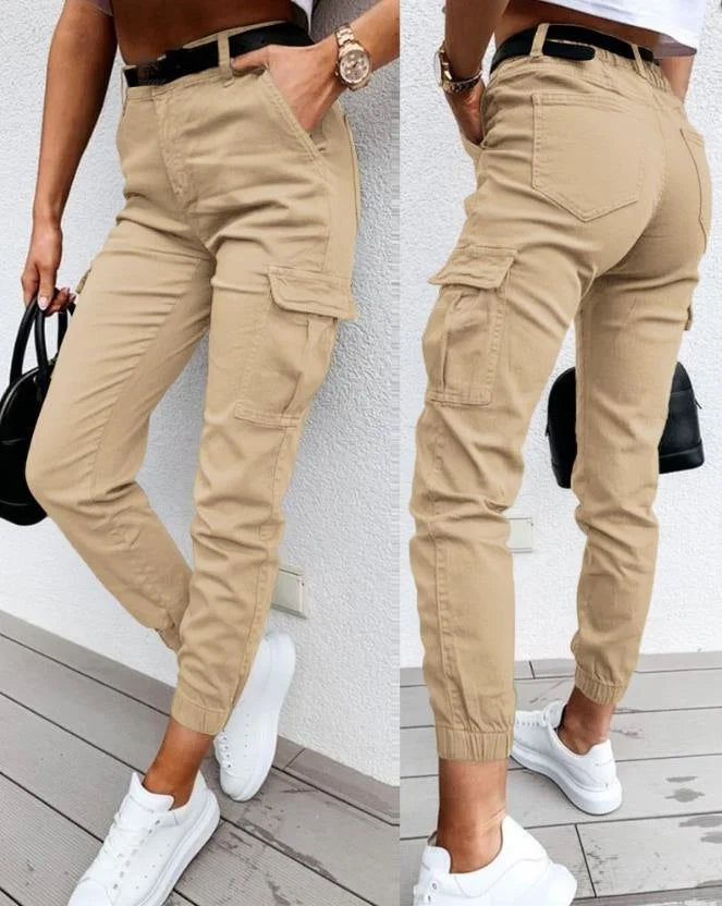 Women's Cotton Cargo Pants Relaxed Fit Casual Utility Trousers for Autumn Wear