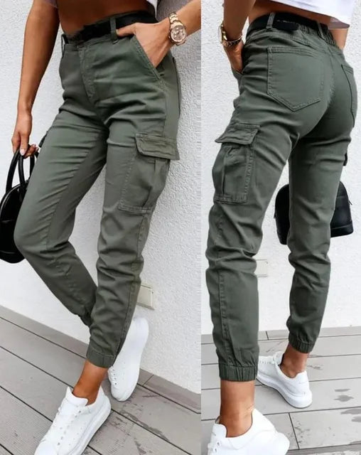 Women's Cotton Cargo Pants Relaxed Fit Casual Utility Trousers for Autumn Wear