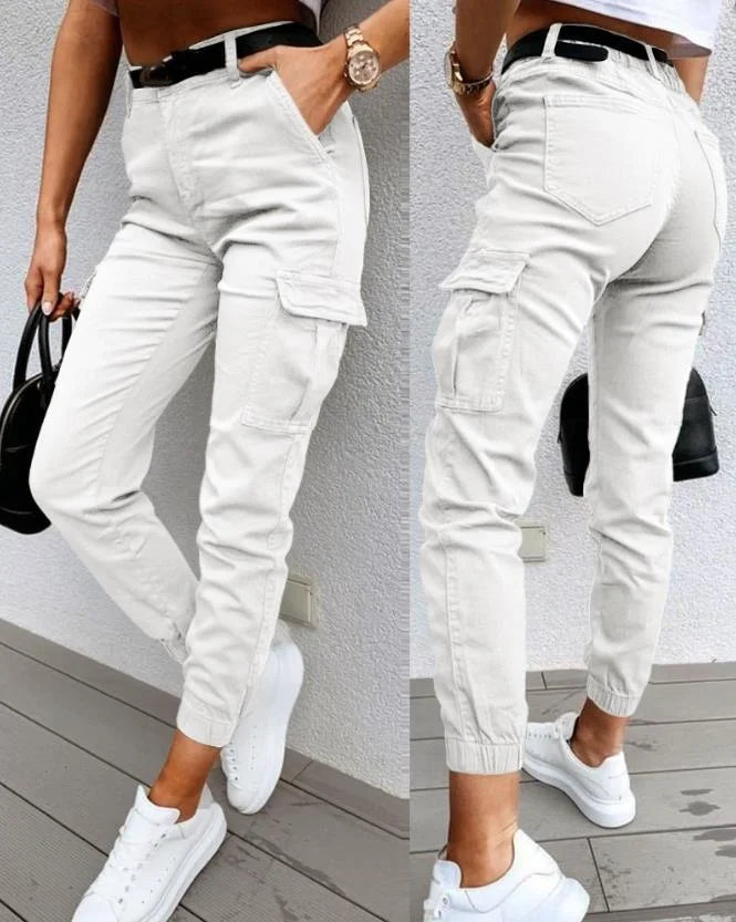 Women's Cotton Cargo Pants Relaxed Fit Casual Utility Trousers for Autumn Wear