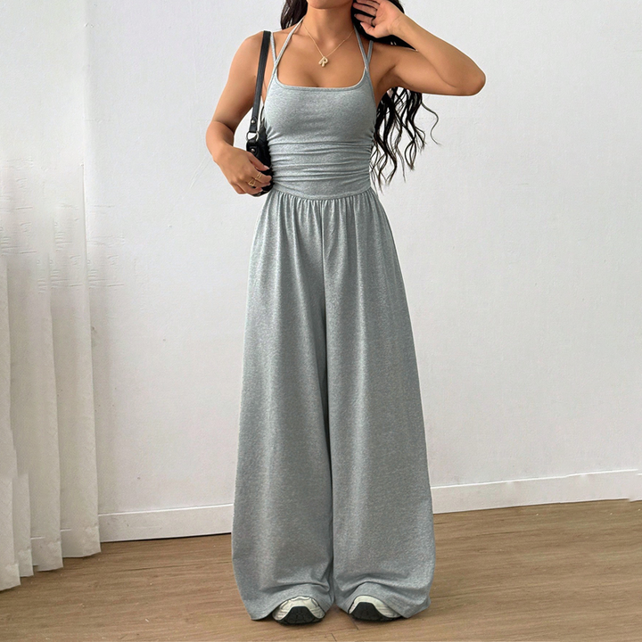 Women's Knit Thin Strap Wide Leg Jumpsuit Autumn Casual Jumpsuit