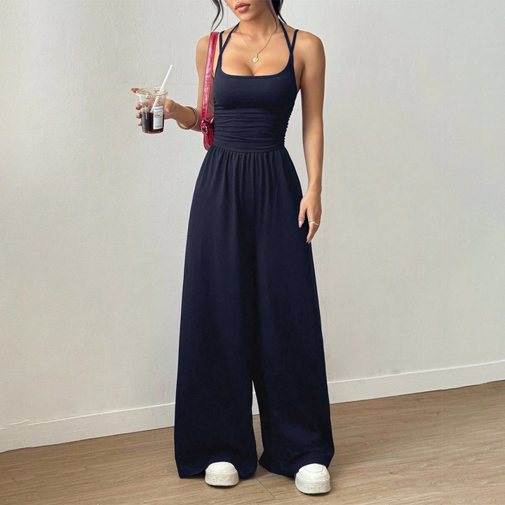 Women's Knit Thin Strap Wide Leg Jumpsuit Autumn Casual Jumpsuit