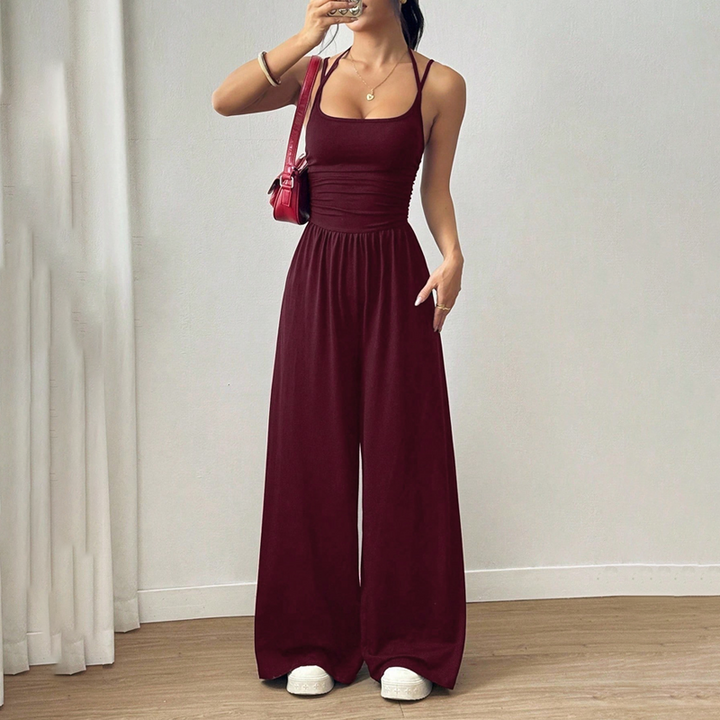 Women's Knit Thin Strap Wide Leg Jumpsuit Autumn Casual Jumpsuit