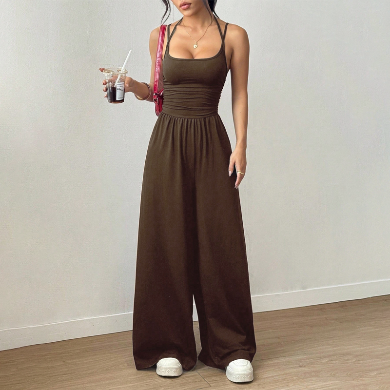 Women's Knit Thin Strap Wide Leg Jumpsuit Autumn Casual Jumpsuit