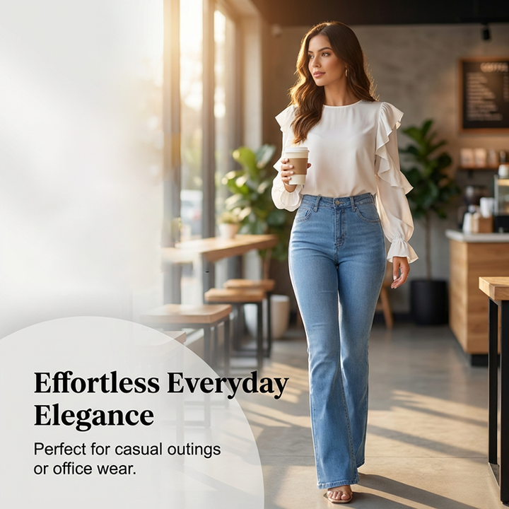 Women's Cotton Denim Flared High-Waisted Jeans Autumn Bootcut Trousers