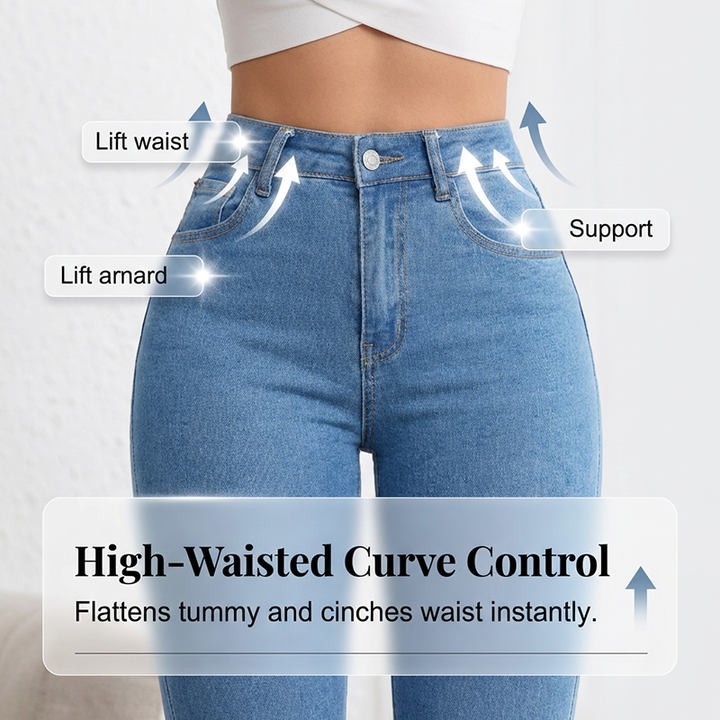 Women's Cotton Denim Flared High-Waisted Jeans Autumn Bootcut Trousers