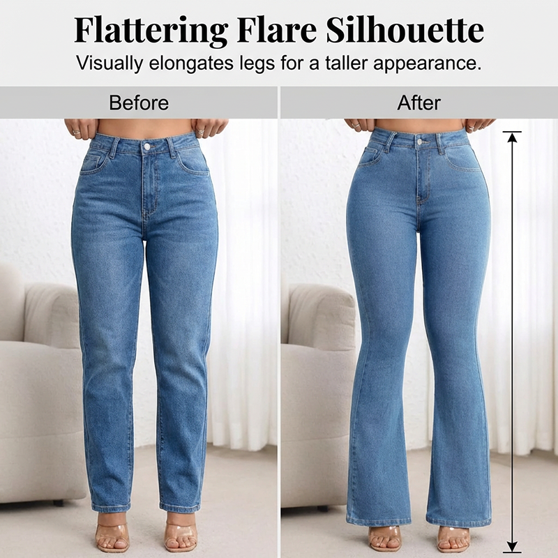 Women's Cotton Denim Flared High-Waisted Jeans Autumn Bootcut Trousers