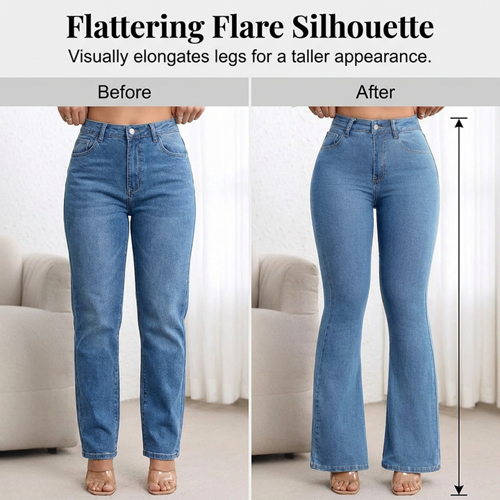 Women's Cotton Denim Flared High-Waisted Jeans Autumn Bootcut Trousers