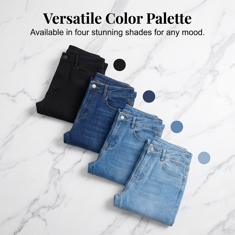 Women's Cotton Denim Flared High-Waisted Jeans Autumn Bootcut Trousers