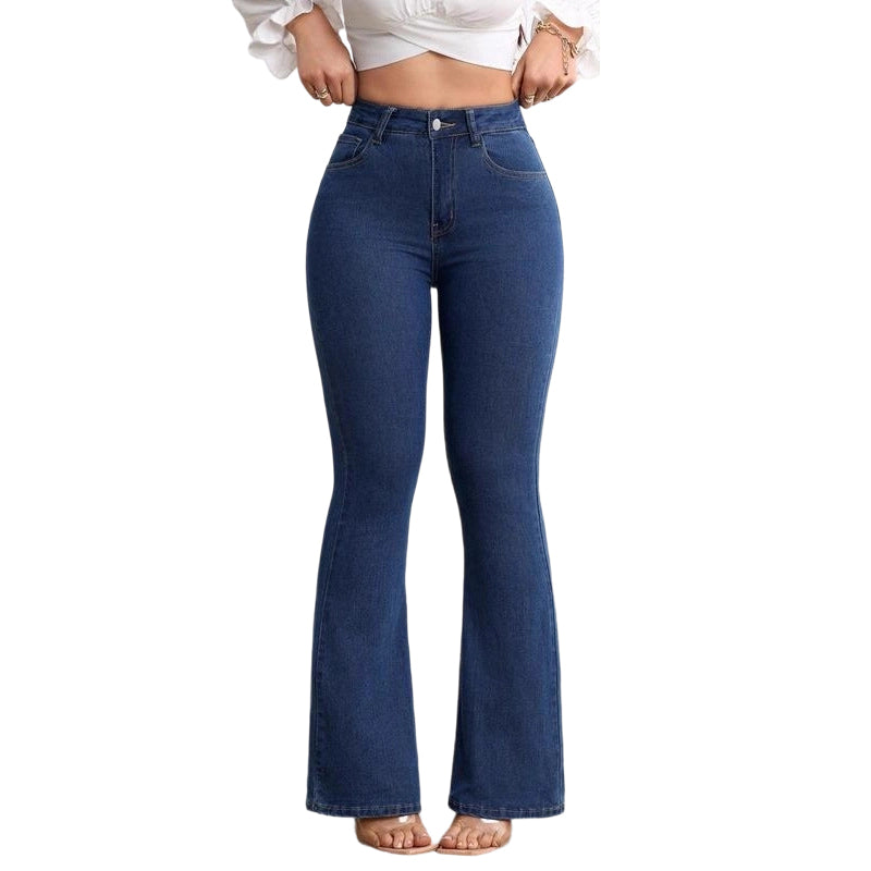 Women's Cotton Denim Flared High-Waisted Jeans Autumn Bootcut Trousers