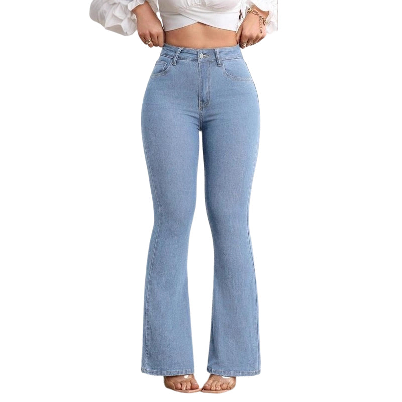 Women's Cotton Denim Flared High-Waisted Jeans Autumn Bootcut Trousers