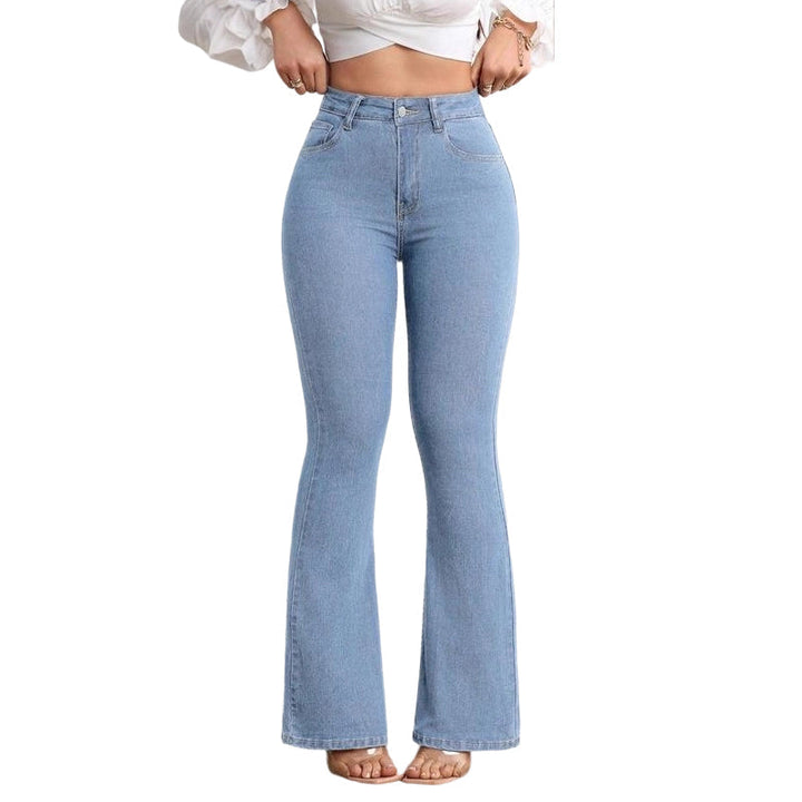 Women's Cotton Denim Flared High-Waisted Jeans Autumn Bootcut Trousers