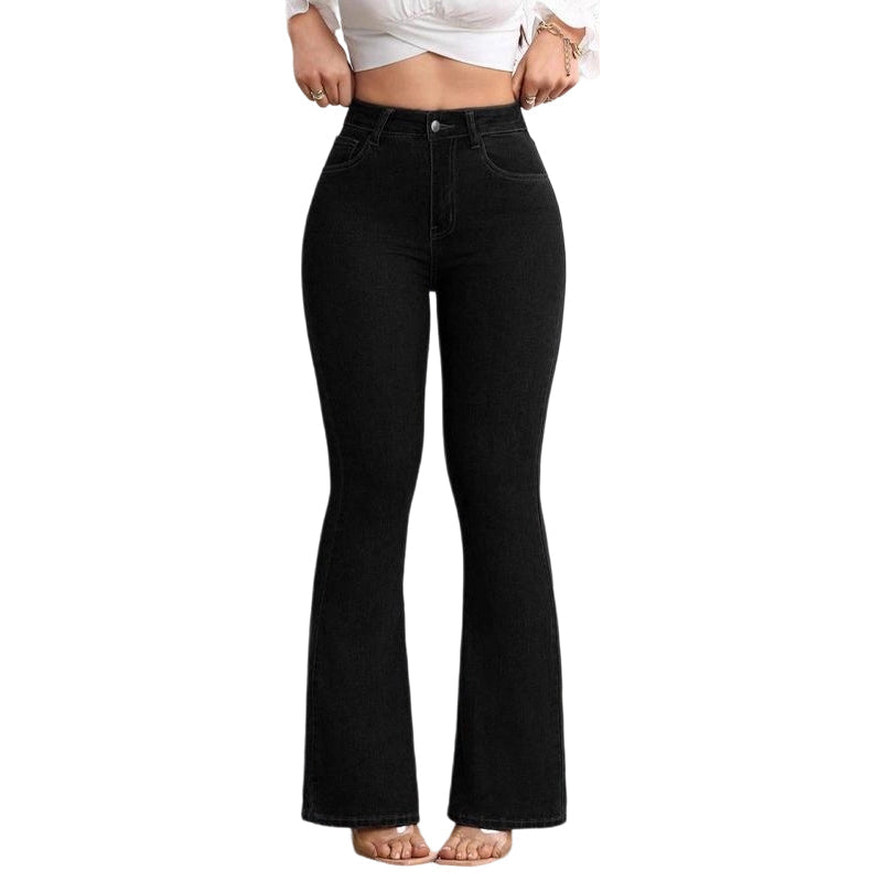 Women's Cotton Denim Flared High-Waisted Jeans Autumn Bootcut Trousers