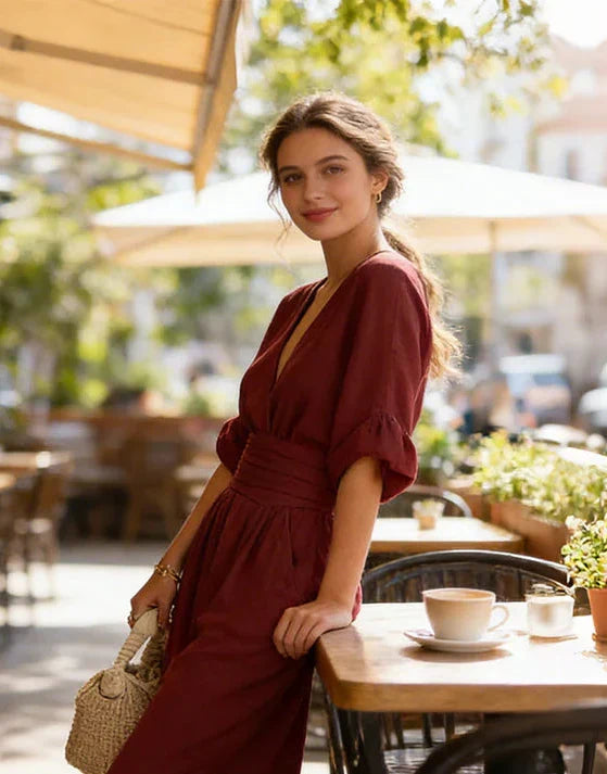 Women's Elegant Jumpsuit with Wrap Neckline and Wide Leg Pants for Autumn