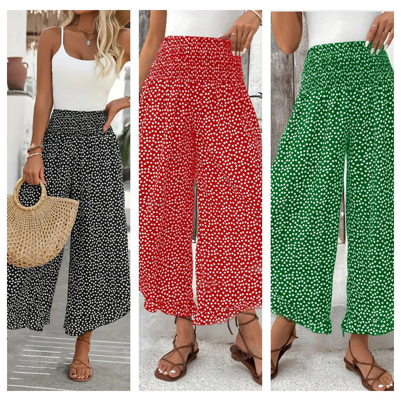 Women's Cotton Flowing High-Waisted Wide Leg Pants Autumn Trousers