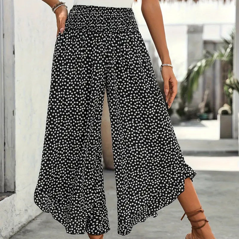 Women's Cotton Flowing High-Waisted Wide Leg Pants Autumn Trousers