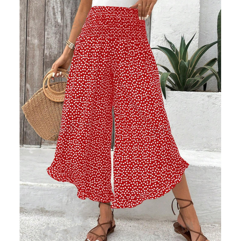 Women's Cotton Flowing High-Waisted Wide Leg Pants Autumn Trousers