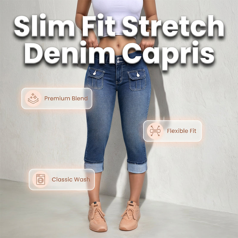 Women's Cotton Denim Capri Pants Autumn Slim Fit Cropped Jeans