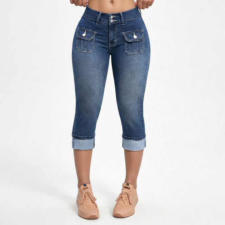 Women's Cotton Denim Capri Pants Autumn Slim Fit Cropped Jeans