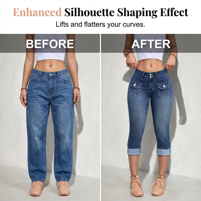 Women's Cotton Denim Capri Pants Autumn Slim Fit Cropped Jeans