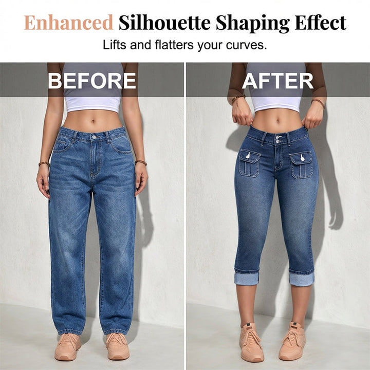 Women's Cotton Denim Capri Pants Autumn Slim Fit Cropped Jeans