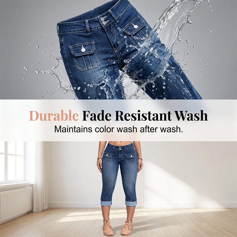Women's Cotton Denim Capri Pants Autumn Slim Fit Cropped Jeans