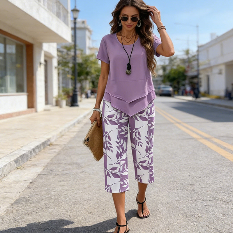 Women's Cotton Floral Two-Piece Set Autumn Casual Outfit