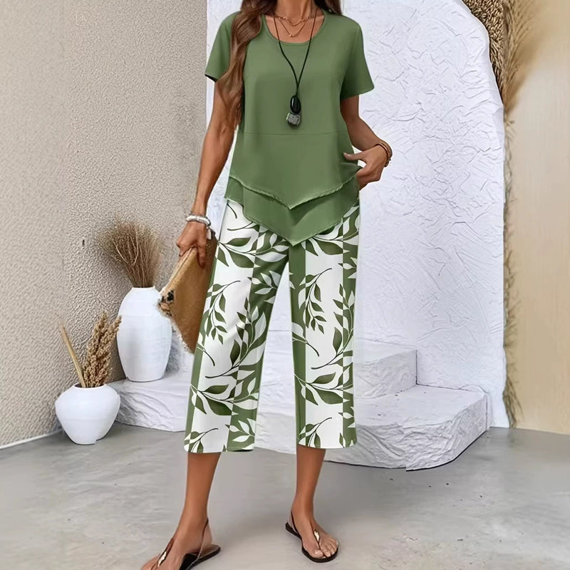 Women's Cotton Floral Two-Piece Set Autumn Casual Outfit
