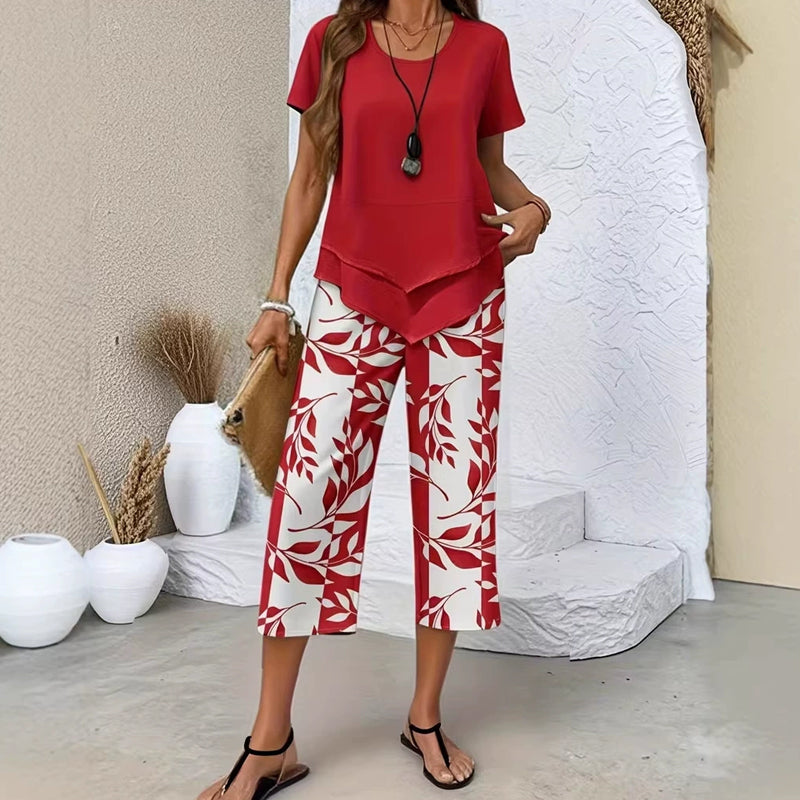 Women's Cotton Floral Two-Piece Set Autumn Casual Outfit