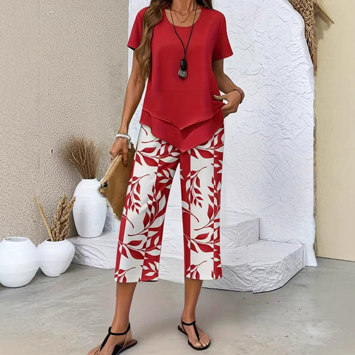 Women's Cotton Floral Two-Piece Set Autumn Casual Outfit