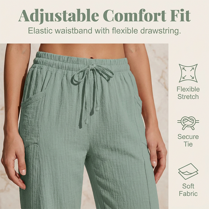 Women's Cotton Linen Cropped Wide Leg Pants Autumn Casual Trousers