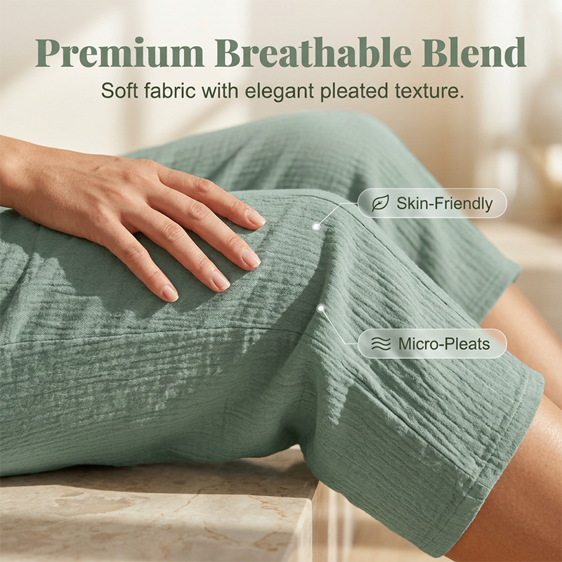 Women's Cotton Linen Cropped Wide Leg Pants Autumn Casual Trousers