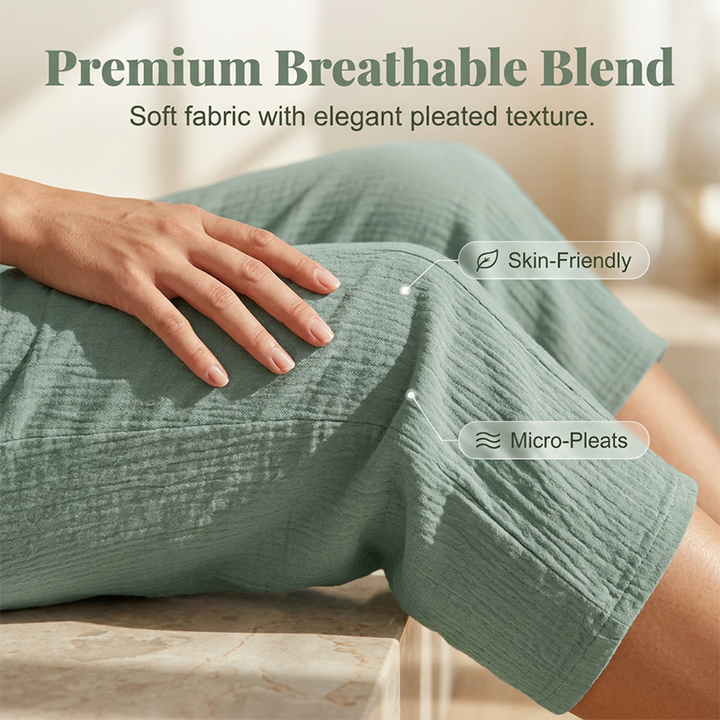 Women's Cotton Linen Cropped Wide Leg Pants Autumn Casual Trousers