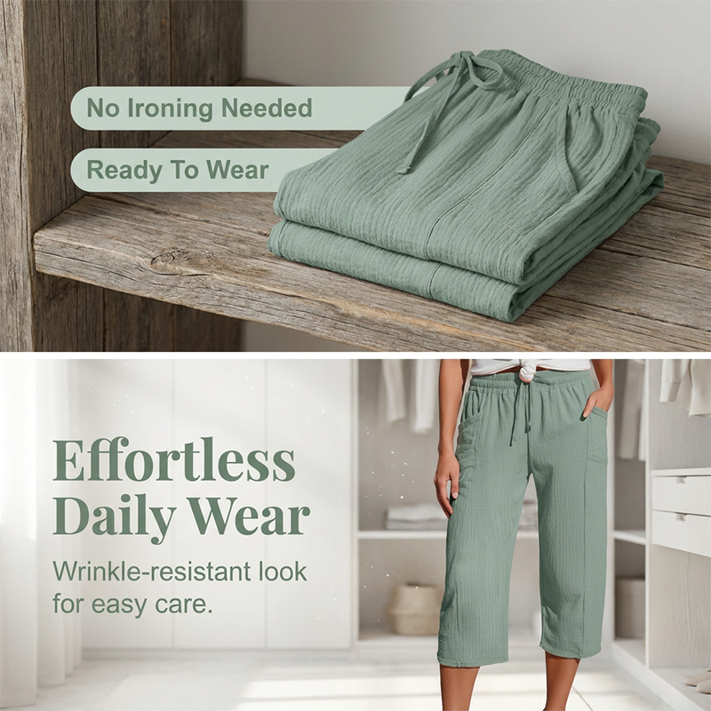 Women's Cotton Linen Cropped Wide Leg Pants Autumn Casual Trousers