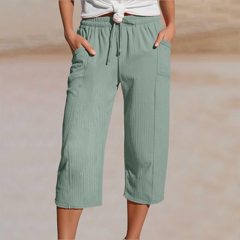 Women's Cotton Linen Cropped Wide Leg Pants Autumn Casual Trousers