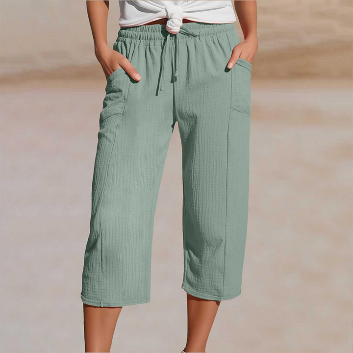 Women's Cotton Linen Cropped Wide Leg Pants Autumn Casual Trousers