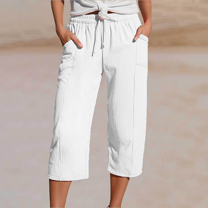 Women's Cotton Linen Cropped Wide Leg Pants Autumn Casual Trousers