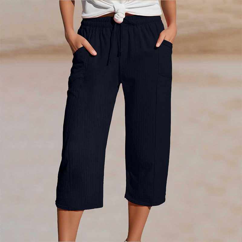 Women's Cotton Linen Cropped Wide Leg Pants Autumn Casual Trousers