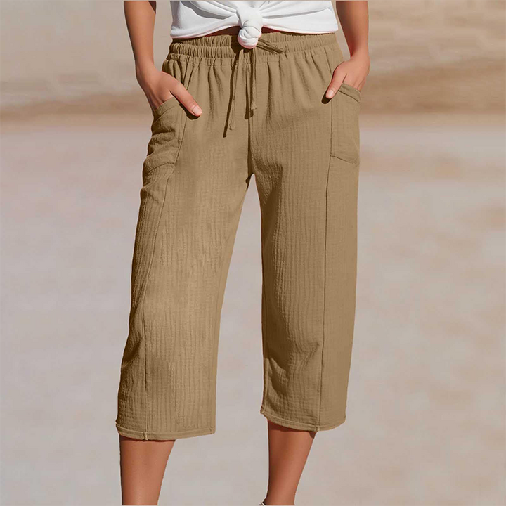 Women's Cotton Linen Cropped Wide Leg Pants Autumn Casual Trousers