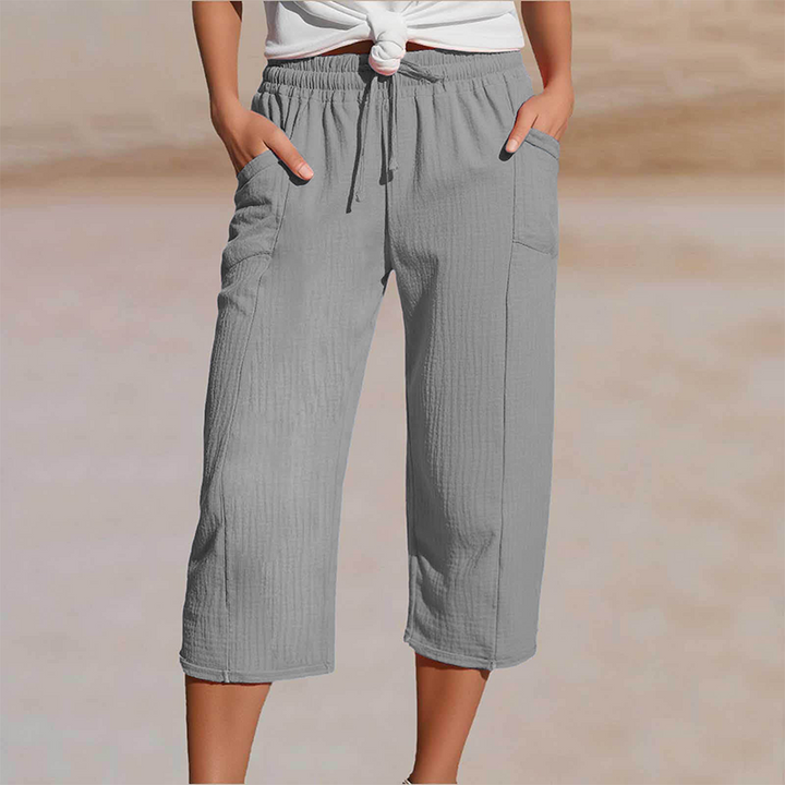 Women's Cotton Linen Cropped Wide Leg Pants Autumn Casual Trousers