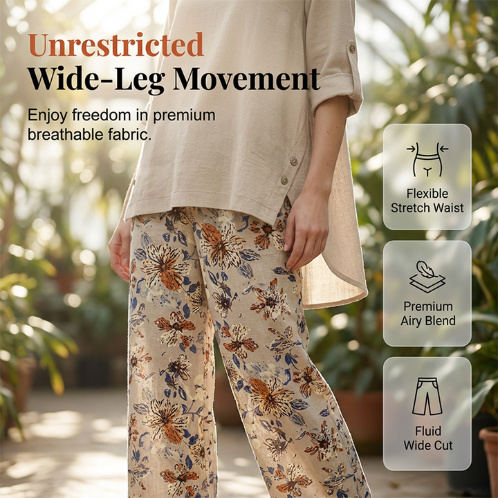 Women's Cotton Linen Pants Set Autumn Blouse & Wide-Leg Trousers