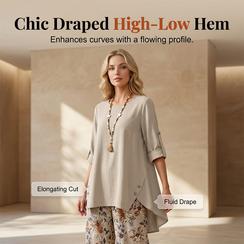 Women's Cotton Linen Pants Set Autumn Blouse & Wide-Leg Trousers