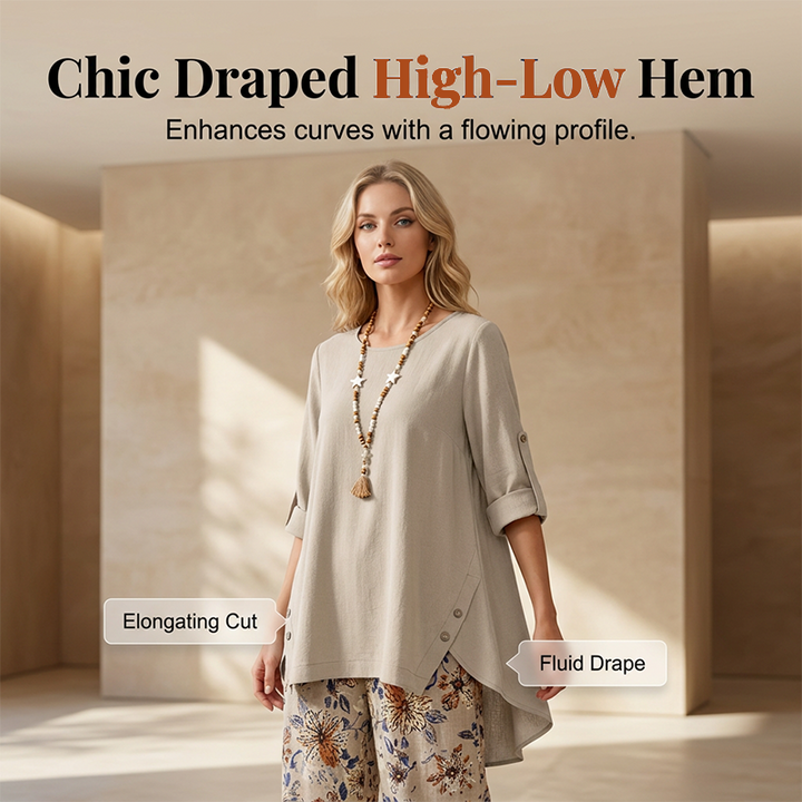 Women's Cotton Linen Pants Set Autumn Blouse & Wide-Leg Trousers