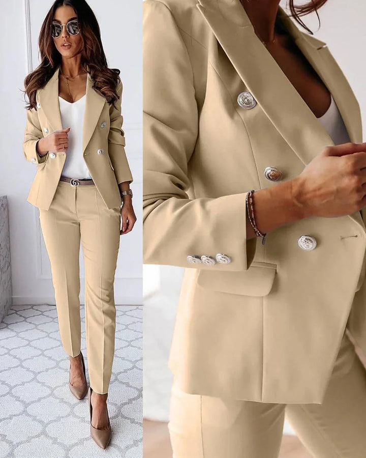 Women's Tailored Suit Set Fall Double Breasted Blazer and Pants for Business Meetings