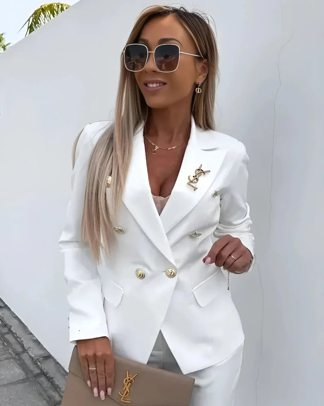 Women's Tailored Suit Set Fall Double Breasted Blazer and Pants for Business Meetings
