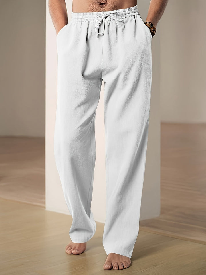 Men's Straight-Leg Elastic-Waist Linen Trousers Autumn