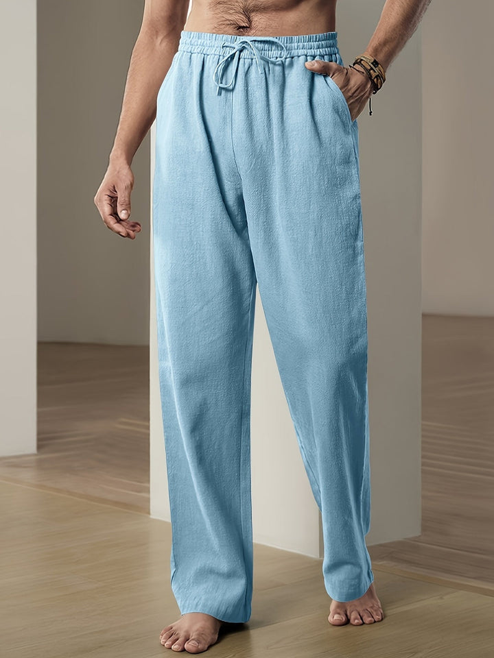Men's Straight-Leg Elastic-Waist Linen Trousers Autumn