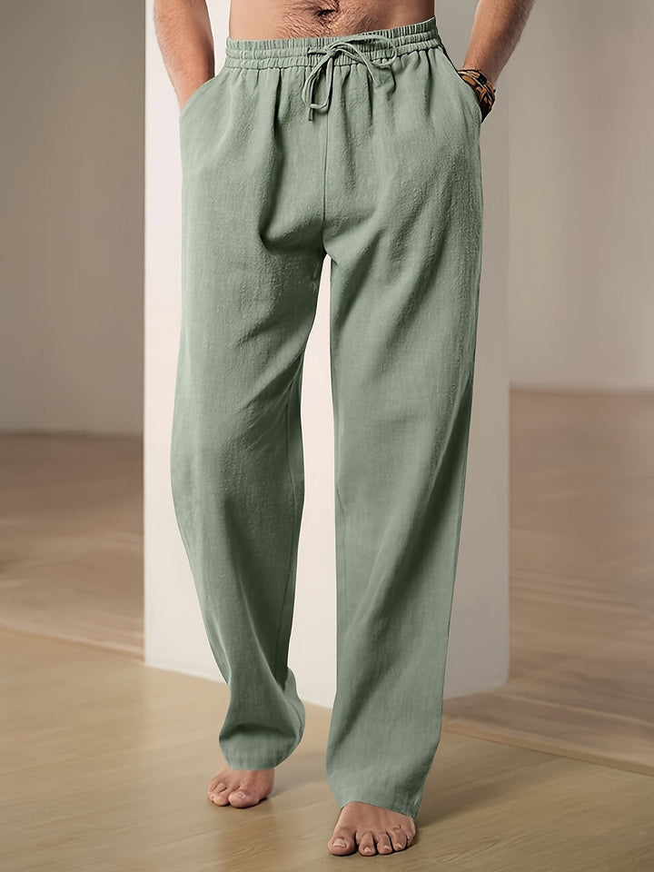 Men's Straight-Leg Elastic-Waist Linen Trousers Autumn